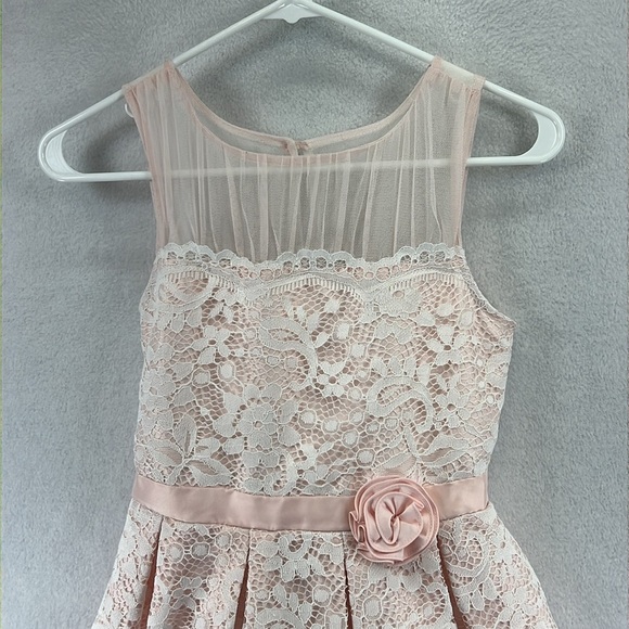 Jona Michelle Girls Spring Dress Size 12 Pink w/White Lace Overlay Like New - Picture 5 of 13